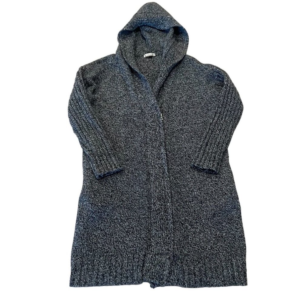 ZOA New York Wool Blend Long Hooded Sweater Cardigan Grey Front Zipper